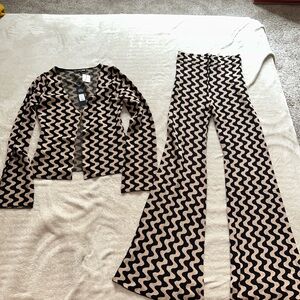 Black and Tan Zigzag Cardigan and Pants Set